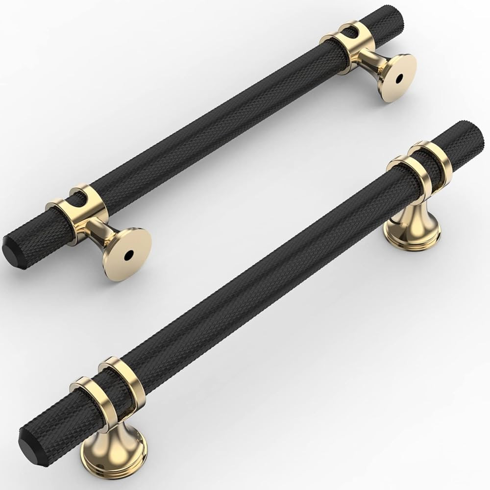 Amerdeco 10 Pack Knurled Matte Black Cabinet Pulls 5 Inch Hole Center Kitchen Cabinet Handles for Dr | Amazon (US)