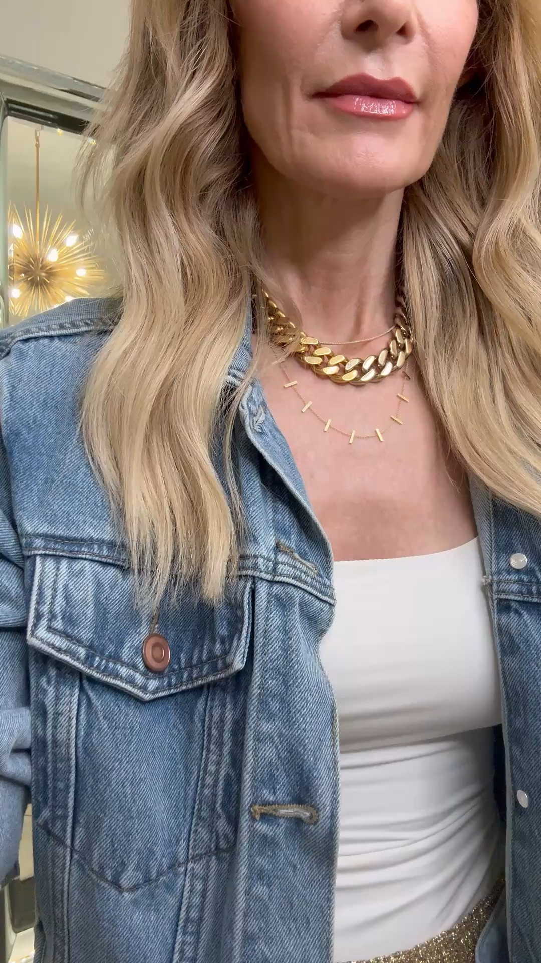 Gold raffia mini skirt styled with an oversized denim jacket for a chic resort vacation or summer getaway look ✨ Love the balance of the mini skirt with a more covered, polished jacket. XS in skirt and denim jacket. #MiniSkirtOver50 #ResortStyle #LTKOver40 

 #LTKgrwm #LTKOver40 #LTKPetite