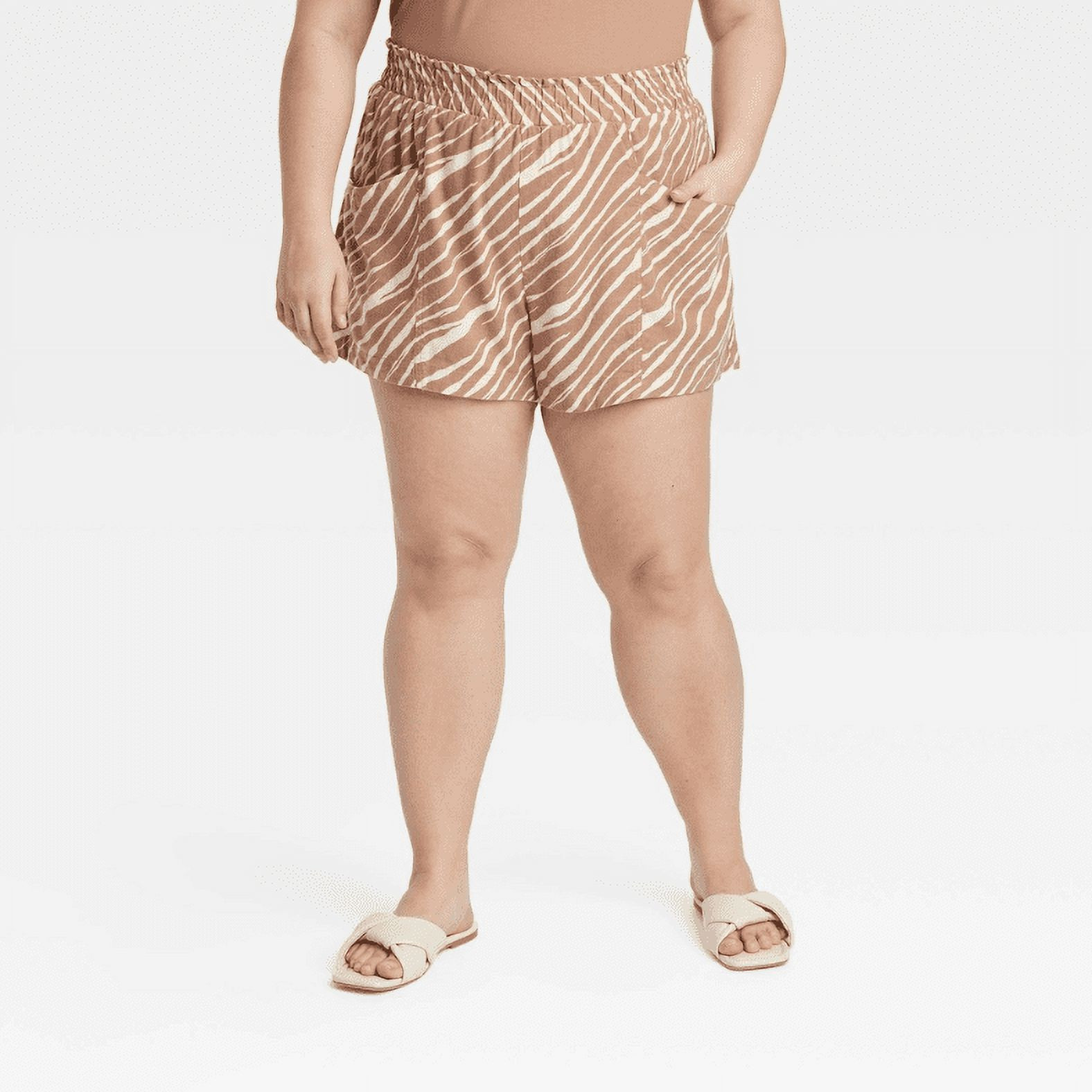 Women's High-Rise Linen Pull-On Shorts - A New Day Brown Zebra Striped 2X | Walmart (US)