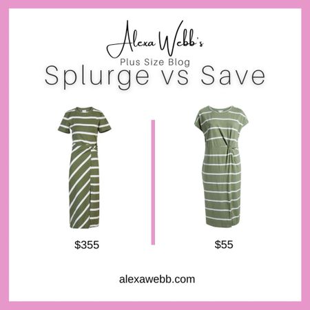 Splurge Vs Save Plus Size Green Stripe T-Shirt Dress with a twist by Alexa Webb #plussize

#LTKOver40 #LTKPlusSize #LTKStyleTip