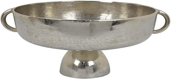 Benjara 16 Inch Tabletop Decorative Bowl with a Pedestal Footed Base, Silver, Chrome | Amazon (US)