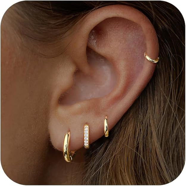 Small Gold Huggie Hoop Earrings Set for Women Men - Hypoallergenic 14K Gold Plated Stack Cartilag... | Amazon (US)