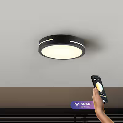Globe Electric Bree 15-in Matte Black Smart Integrated LED Flush Mount Light Lowes.com | Lowe's