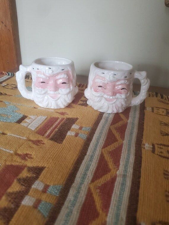 2 Rare & Mid Century SANTA CLAUS Textured Head Ceramic Egg Nog/Coffee/Tea/Cocoa Mugs/Cups | Etsy (US)