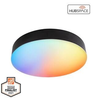 Lakeshore 13 in. Matte Black Smart CCT and RGB Selectable LED Flush Mount Powered by Hubspace | The Home Depot