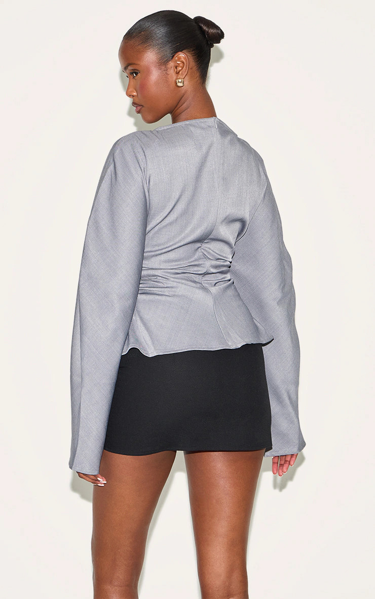 Grey Woven Boatneck Fitted Blouse | PrettyLittleThing US