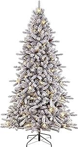 Puleo International 7.5-Foot Pre-Lit Flocked Bennington Fir Artificial Christmas Tree with 400 UL... | Amazon (US)