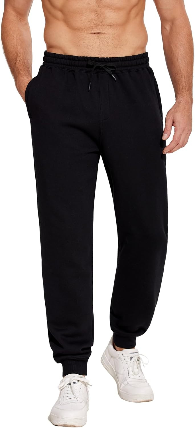 PINSPARK Men's Fleece Lined Joggers with Zipper Pockets Cotton Athletic Sweat Pants for Mens Casual Heavyweight Lounge Pants | Amazon (US)