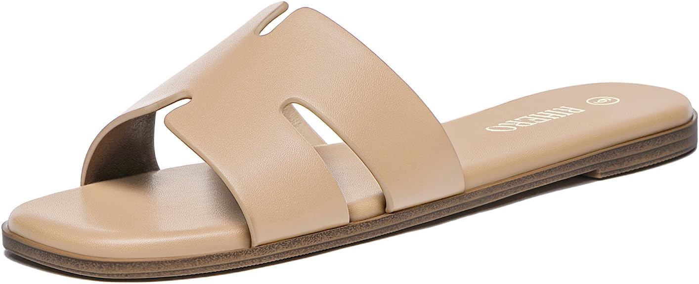 Rihero Women's Dressy Flat Sandals Comfortable Slip On Leather Slide Sandals | Amazon (US)