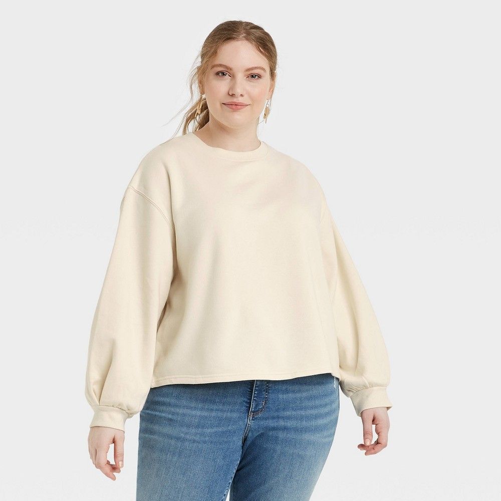 Women's Plus Size Shrunken Sweatshirt - Universal Thread White 1X | Target