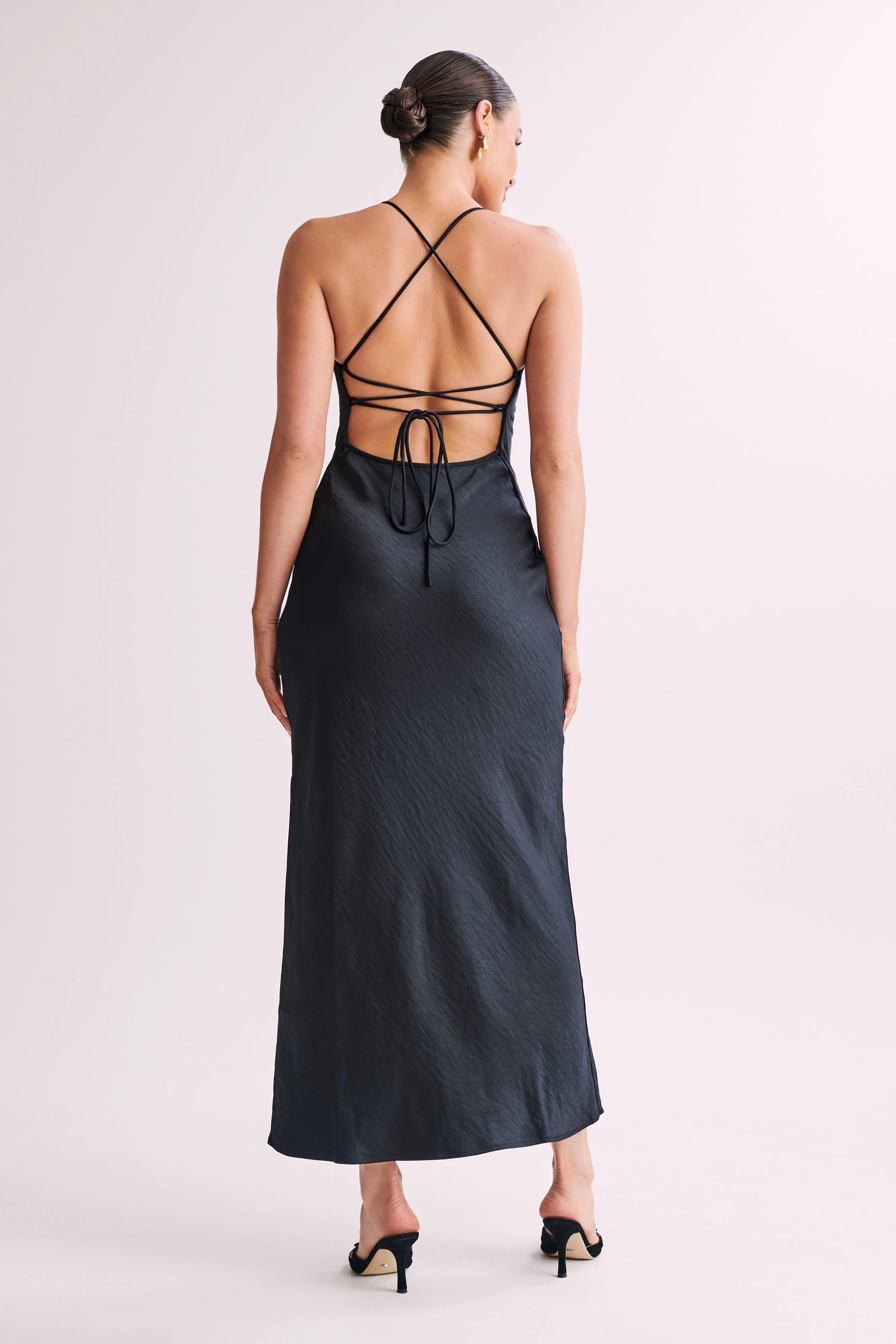 Sydney Straight Neck Slip Maxi Dress - Black | MESHKI US