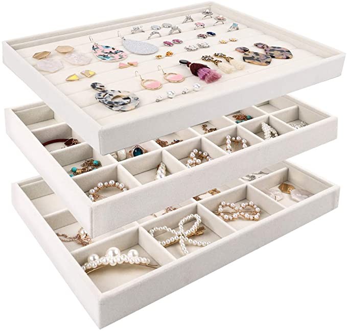 Mebbay Stackable Velvet Jewelry Trays Organizer, Jewelry Storage Display Trays All Velvet for Dra... | Amazon (US)