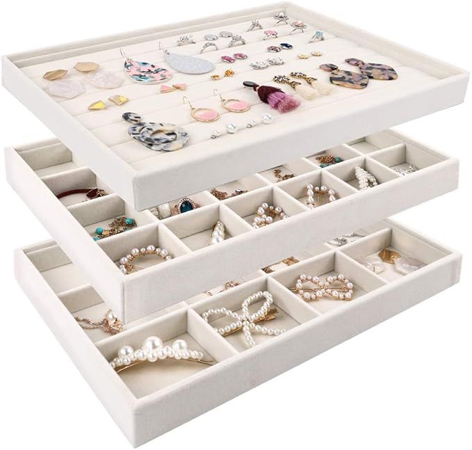 Mebbay Stackable Velvet Jewelry Trays Organizer, Jewelry Storage Display Trays All Velvet for Dra... | Amazon (US)