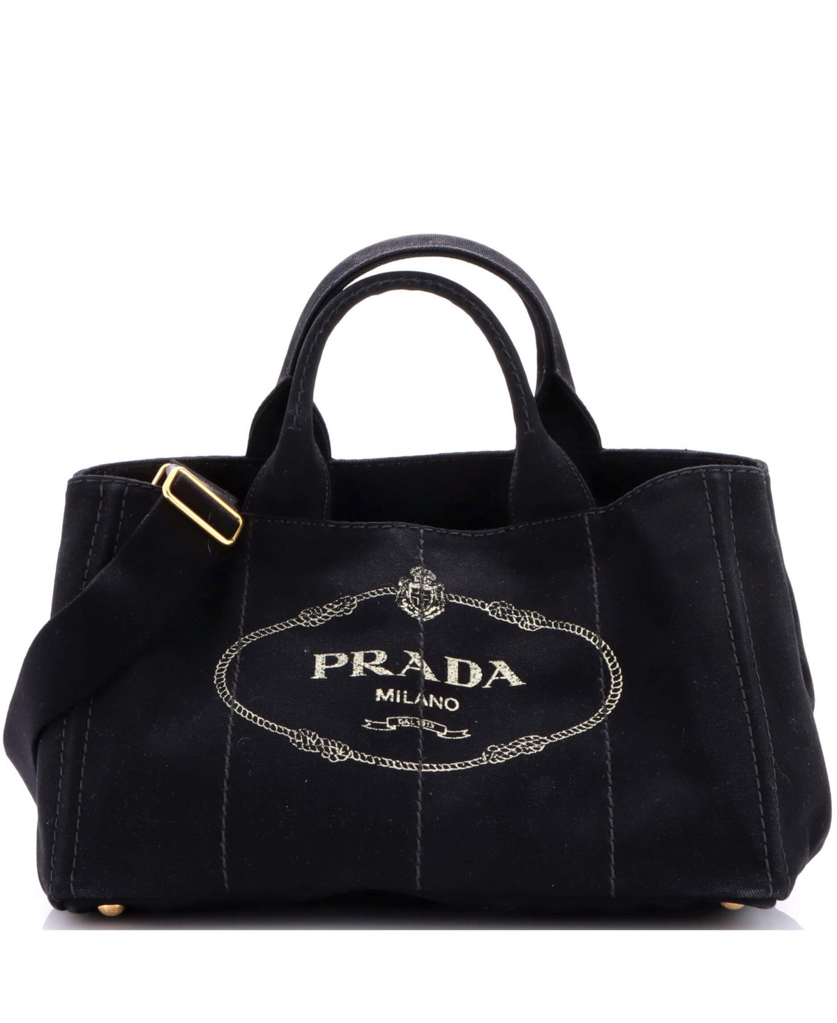 Pre-Owned Prada Medium Canapa Convertible Tote Canvas - Black | Macy's