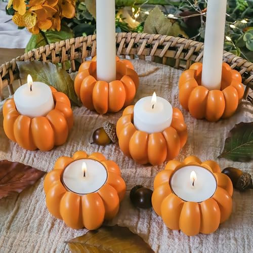 Kate Aspen 2-in-1 Pumpkin Candle Holder Set - Orange Fall Taper, Tealight & Votive Candle Holders - Pumpkin Table Centerpiece, Fall Candle Decor, Halloween Candlestick Holder (Set of 6) | Amazon (US)