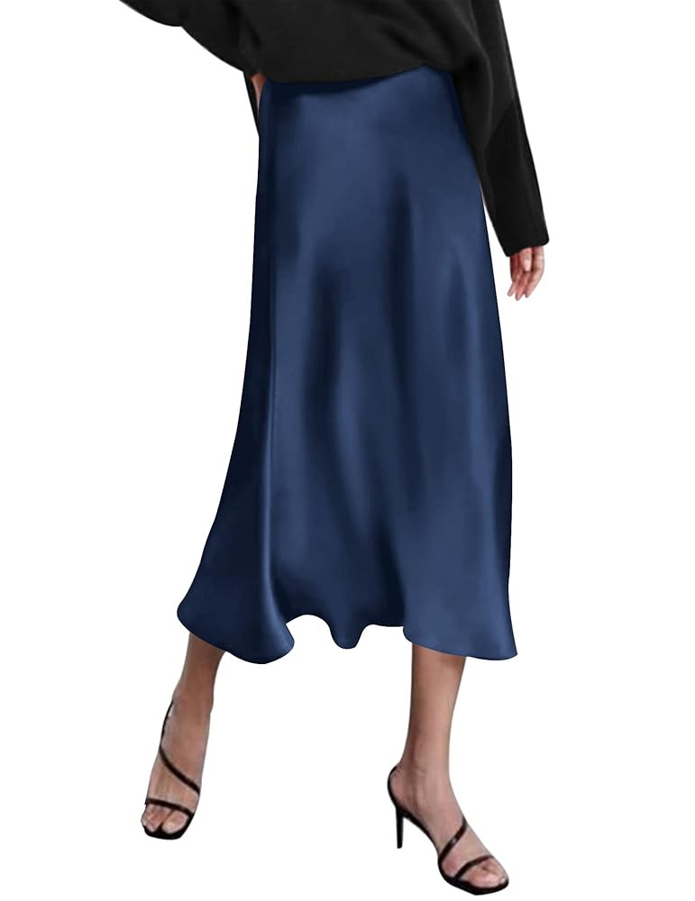 Zeagoo Skirts for Women Jacquard High Waist Skirt Black Elegant Midi Skirt Satin | Amazon (US)
