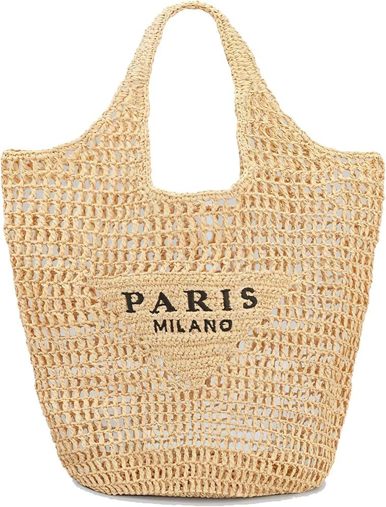 Straw Beach Bag for Women Straw Bag Handmade Tote Bag Large Beach Bag Woven Bag Shoulder Bag Summ... | Amazon (US)