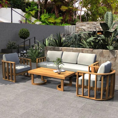Cooksey 4 Piece Acacia Wood Outdoor Conversation Set With Cushions | Wayfair North America
