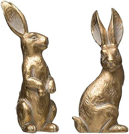 6" Woodland Bunny Rabbit Figures in Metallic Gold Finish | Amazon (US)