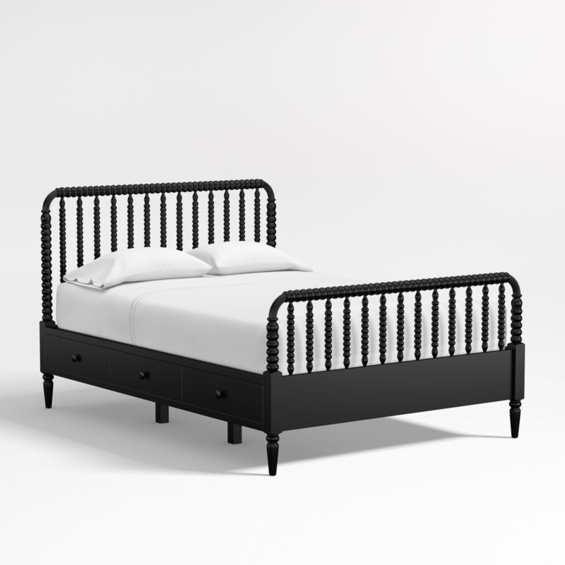 Jenny Lind Black Wood Spindle Kids Full Storage Bed | Crate & Barrel