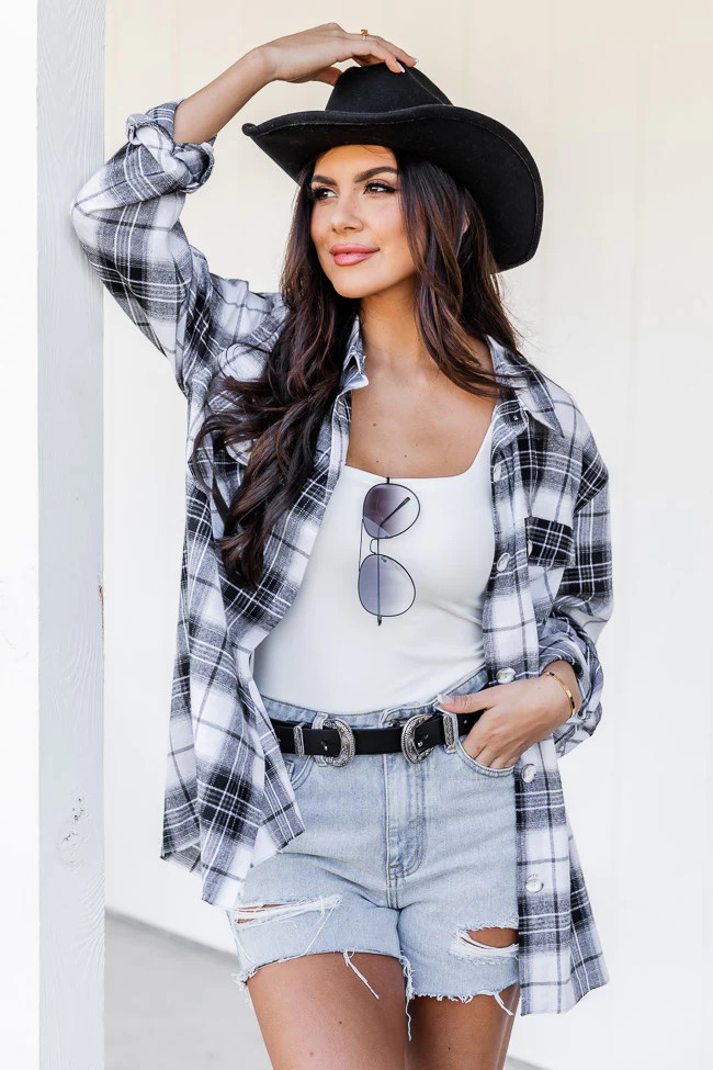 Round It Up Black and White Plaid Button Front Shirt | Pink Lily