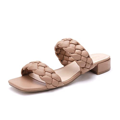 AVIDIRK Women's Braided Sandals Low Heels Square Open Toe Sandals Two Band Strap Mules Slip On Bl... | Amazon (US)
