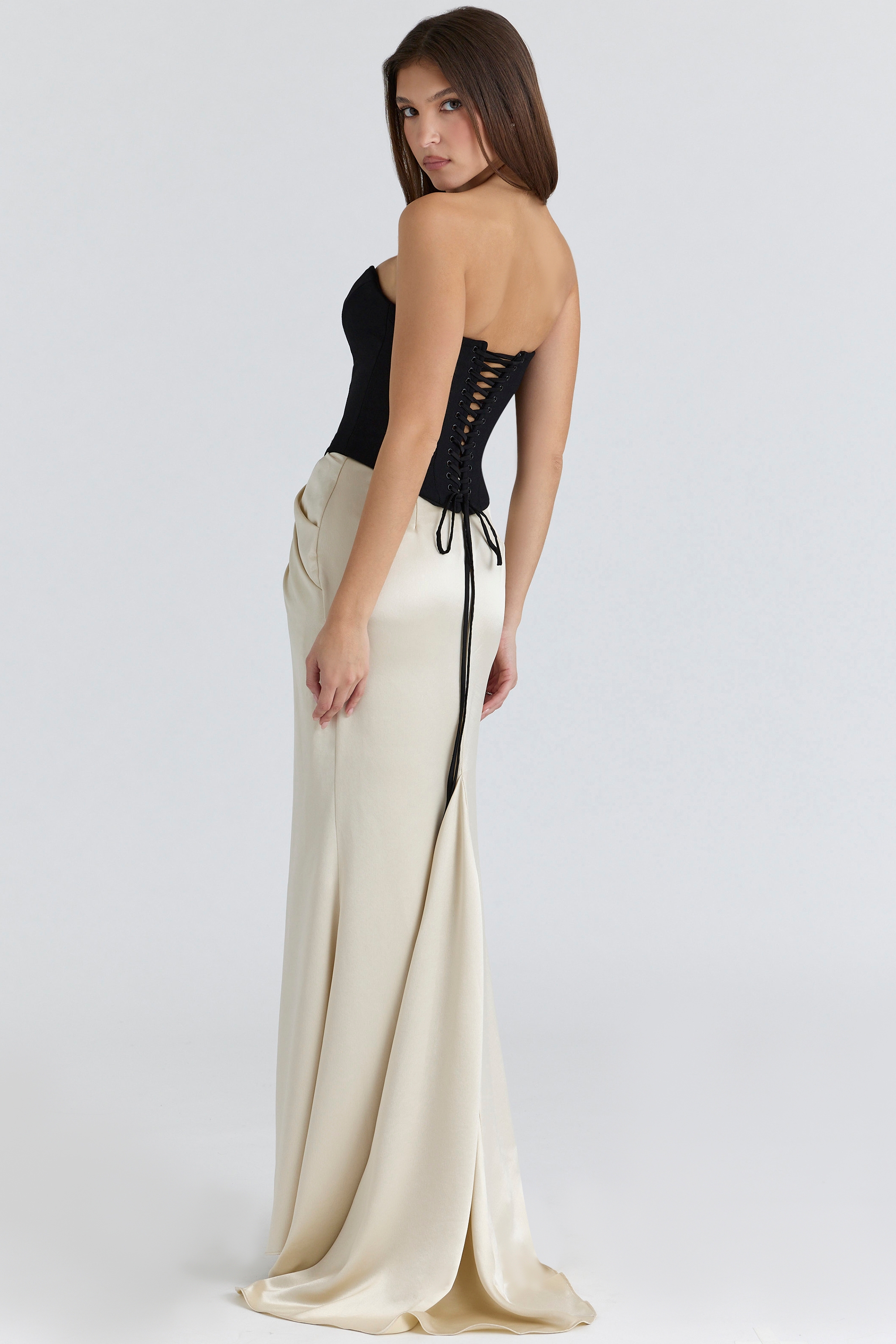 black & champagne corset maxi gown | House of CB