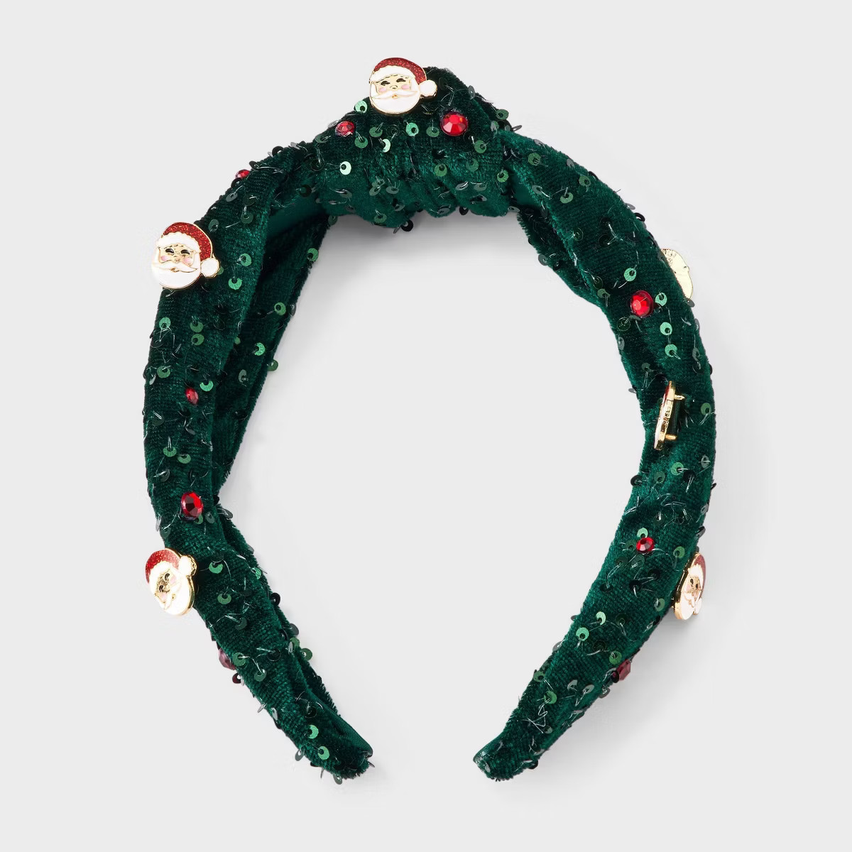 Christmas Santa Charm Knot Headband - Green Sequin | Target