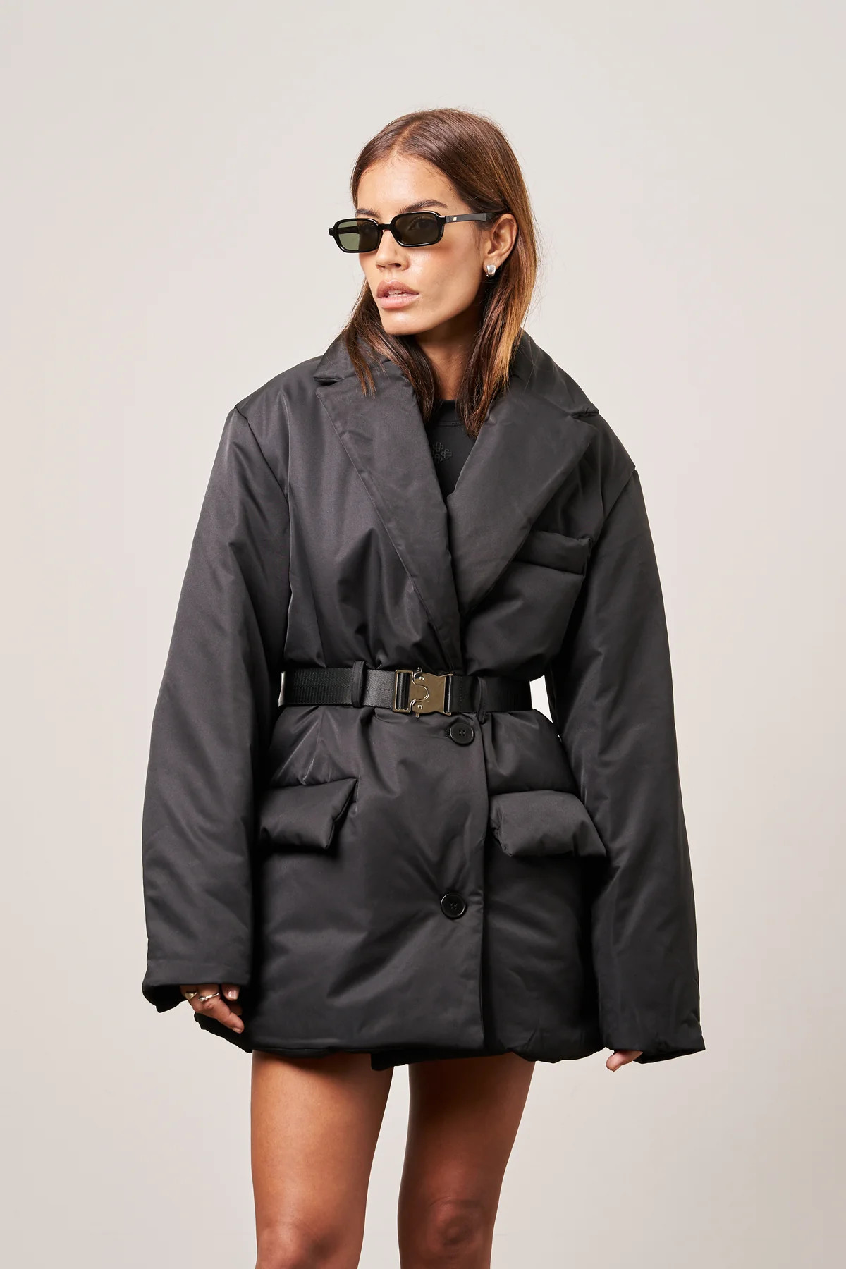 PADDED BLAZER COAT - BLACK | The Couture Club