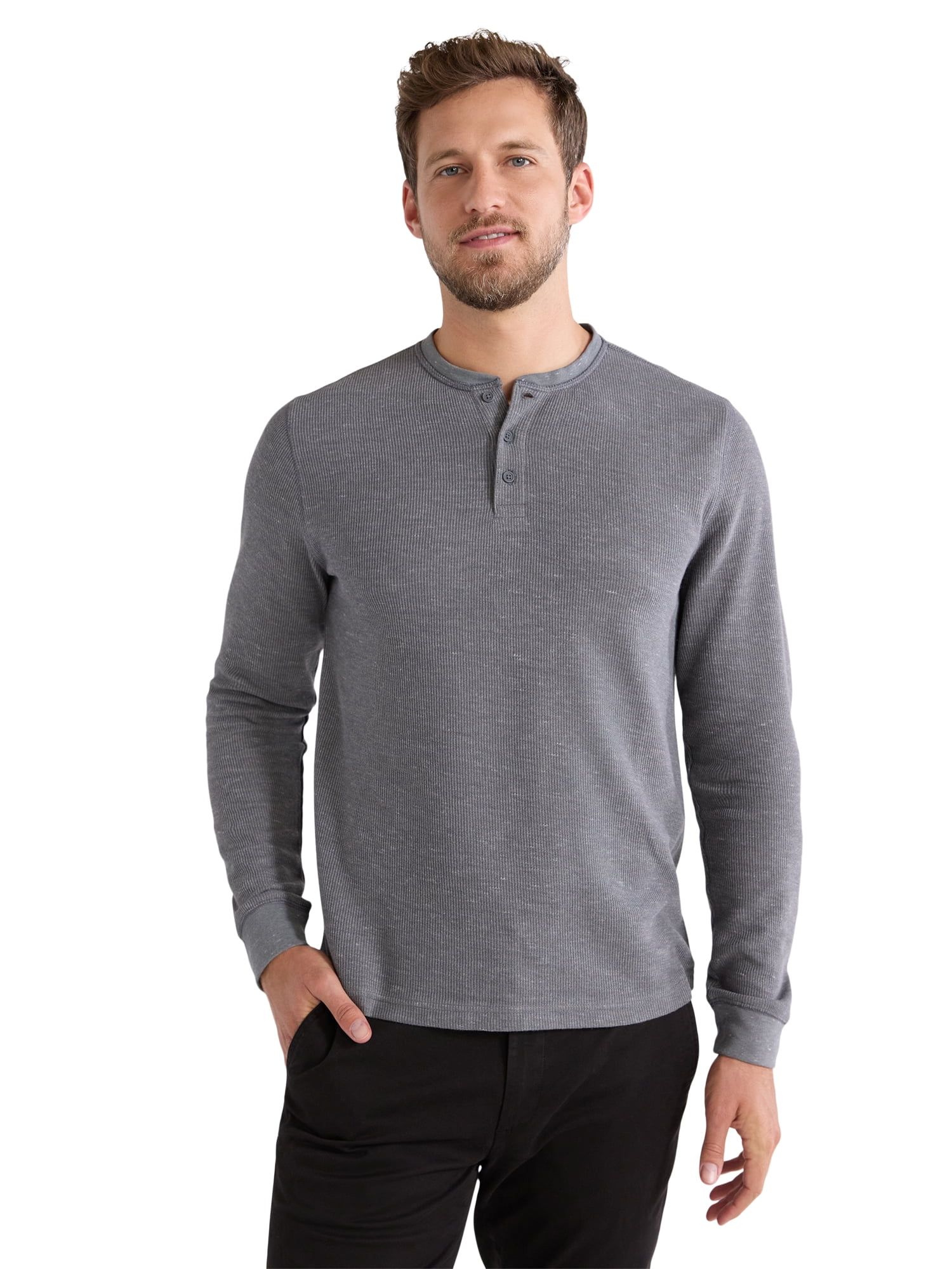 Free Assembly Men’s Waffle Knit Henley Shirt, Sizes S-3XL | Walmart (US)