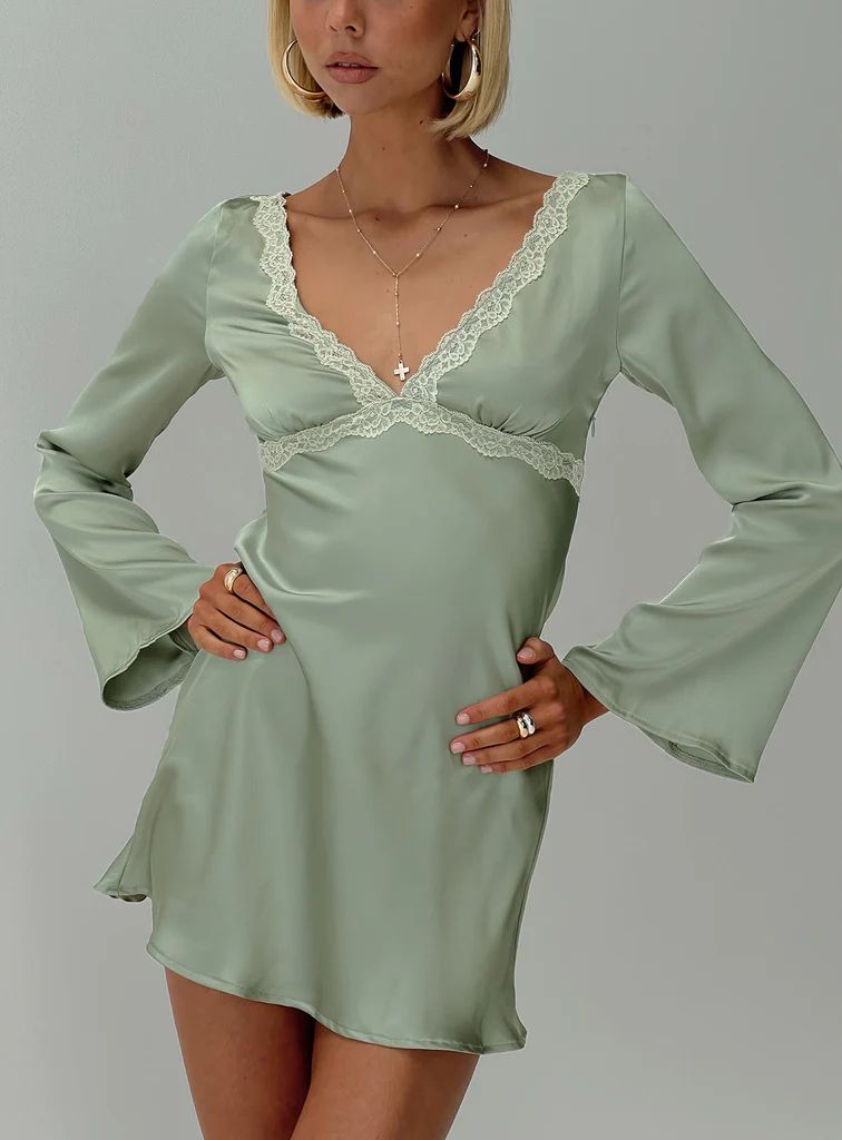 Jaron Long Sleeve Mini Dress Sage | Princess Polly US
