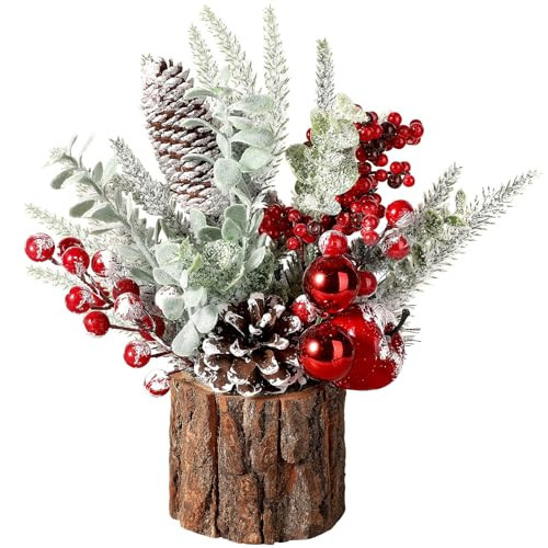 hatisan Small Christmas Tree, Artificial Christmas Tree with Christmas Ornaments Pine Cone Berry, Tabletop Christmas Tree for Christmas Decorations Home Room Party Winter Indoor Outdoor((Red-Round) | Amazon (US)