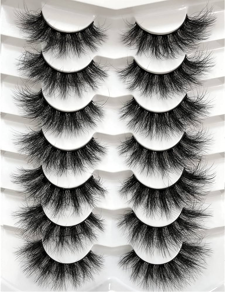 Pooplunch False Eyelashes Fluffy Mink Lashes Cat-Eye Look 18MM Wispy Long 8D Volume Fake Eyelash ... | Amazon (US)