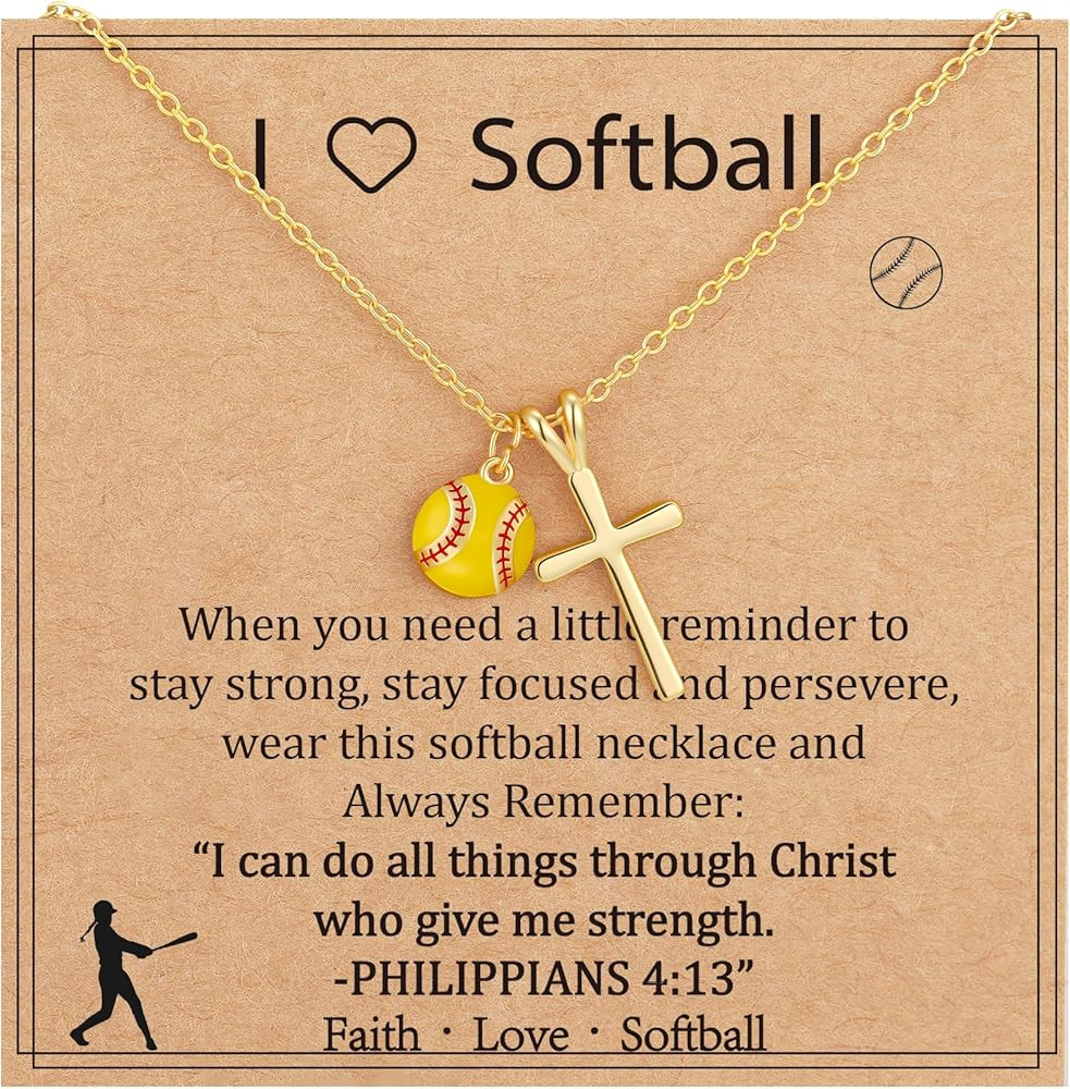 Softball/Volleyball/Basketball/Soccer Necklace for Teen Girls Women, Gold/Silver Cross Pendant Sp... | Amazon (US)