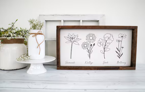 Birth Month Flower Personalized Sign, Mothers Day Gift, Plant Lover Gift, Kids Name Sign for Mom | Etsy (US)