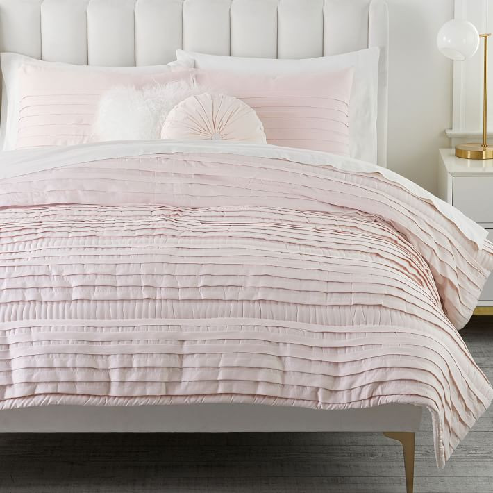 White Pretty Pleats Microfiber Quilt & Sham - Get The Look | Pottery Barn Teen