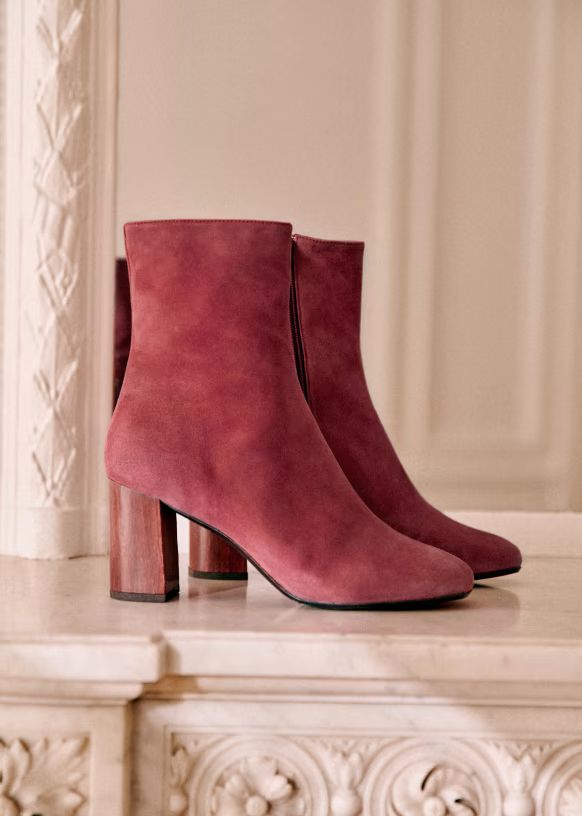 Mischa Mid Boots - Peony - Suede goatskin leather - Sézane | Sezane Paris