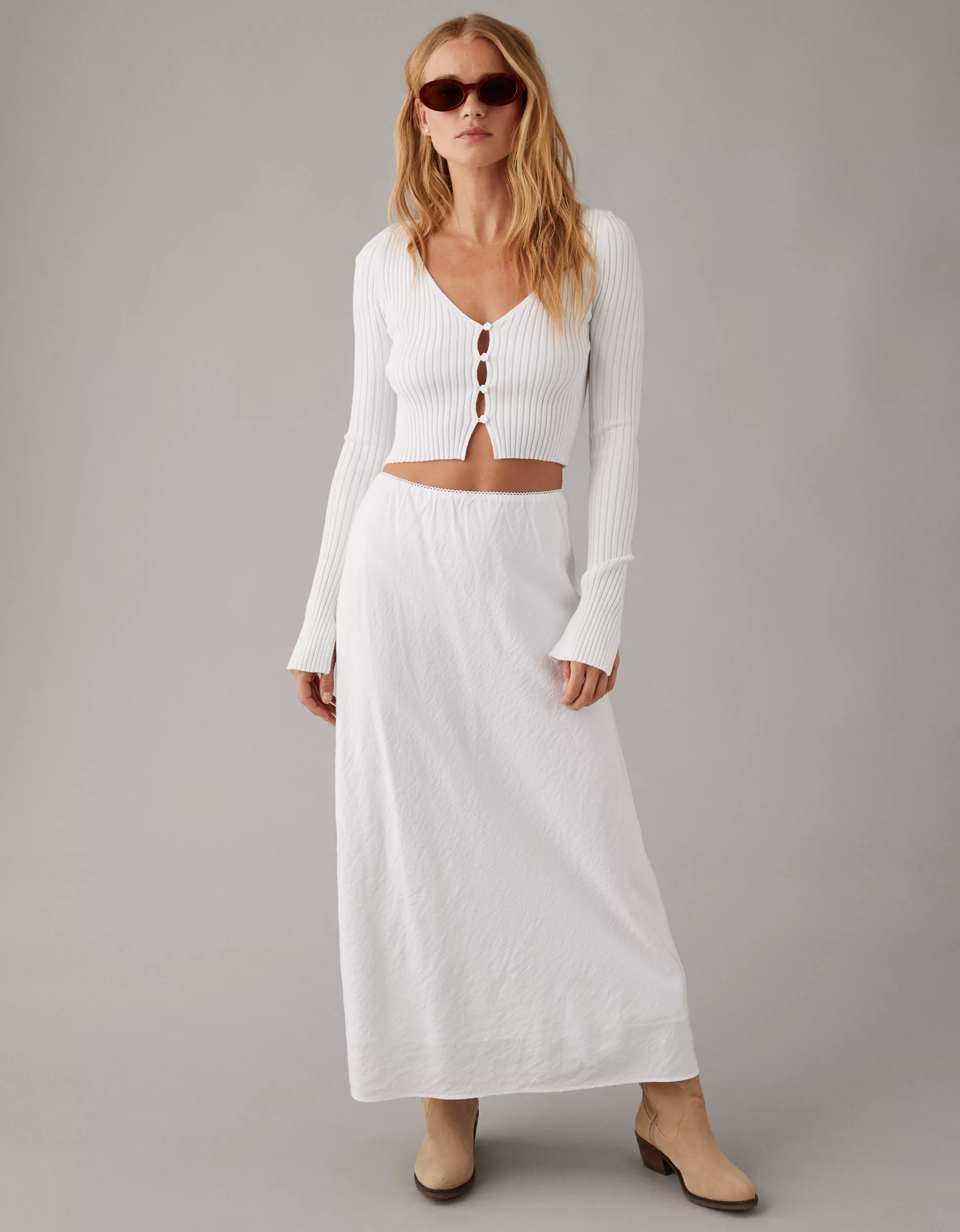 AE Cropped Button-Up Cardigan | American Eagle Outfitters (US & CA)