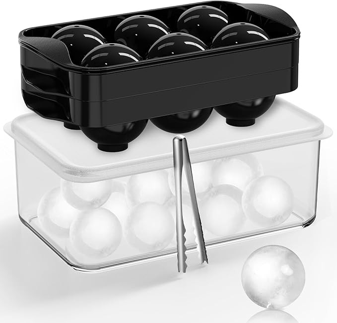 Whiskey Ice Ball Maker with Lid and Bin, 1.9" Round Ice Cube Trays for Freezer, Large Sphere Whis... | Amazon (US)
