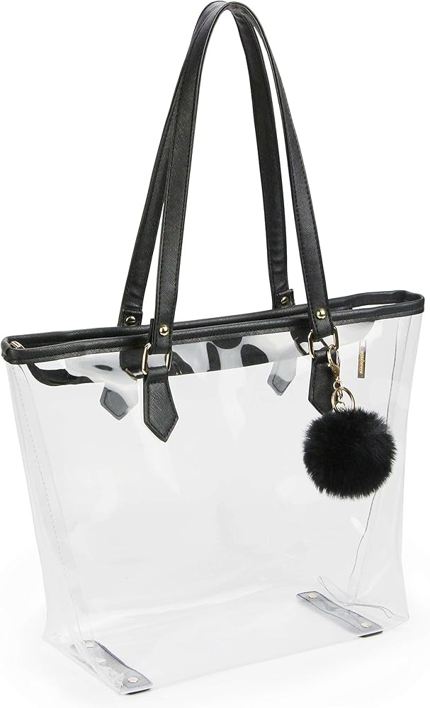 Large Clear Bag Transparent Shoulder Handbag with Black Plush Pendant | Amazon (US)