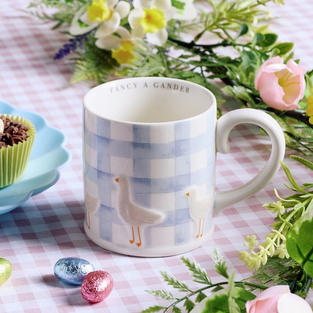 Argos Home Light Blue Gingham Check Geese Mug | argos.co.uk