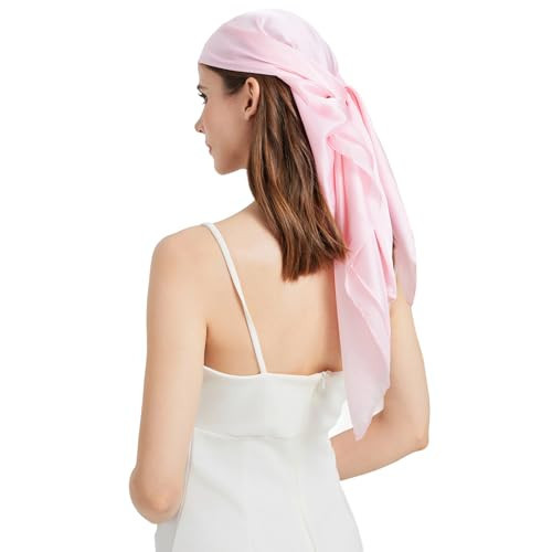silk scarf for hair-women's pink 35 inch square Pink mulberry silk neck scarf for head wrap sleeping at night (FJ-Pink) | Amazon (US)