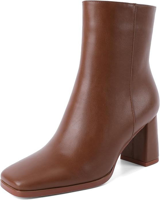 Joseywade Womens Ankle Boots Chunky Heel Boots Ankle Booties Square Toe 3 Inch Side Zip Boots Fal... | Amazon (US)