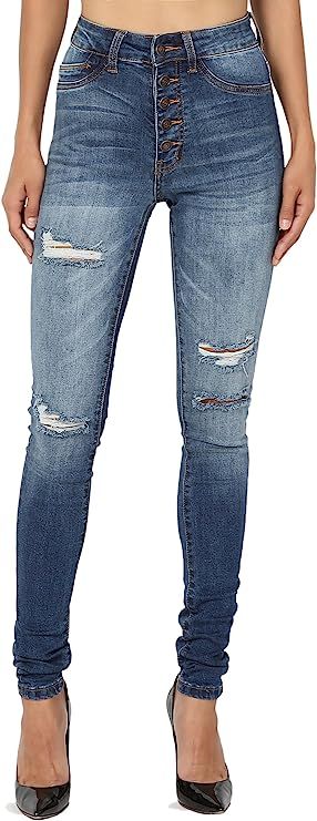 TheMogan Curvy Butt Elastic Waist Band Stretch Soft Denim Skinny Jeans in Black | Amazon (US)