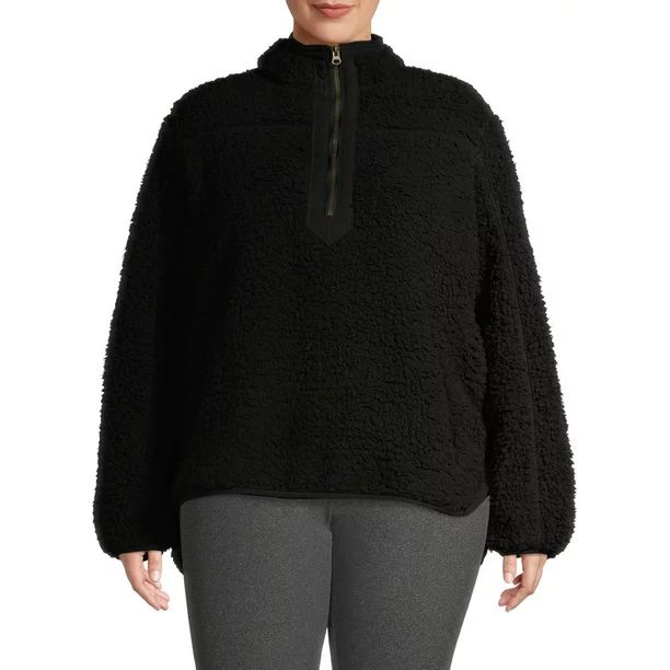Time and Tru Women's Plus Size Quarter Zip Faux Sherpa Pullover | Walmart (US)