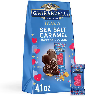 Ghirardelli Valentine's Sea Salt Caramel Hearts Dark Chocolate Candy Bag - 4.1oz | Target
