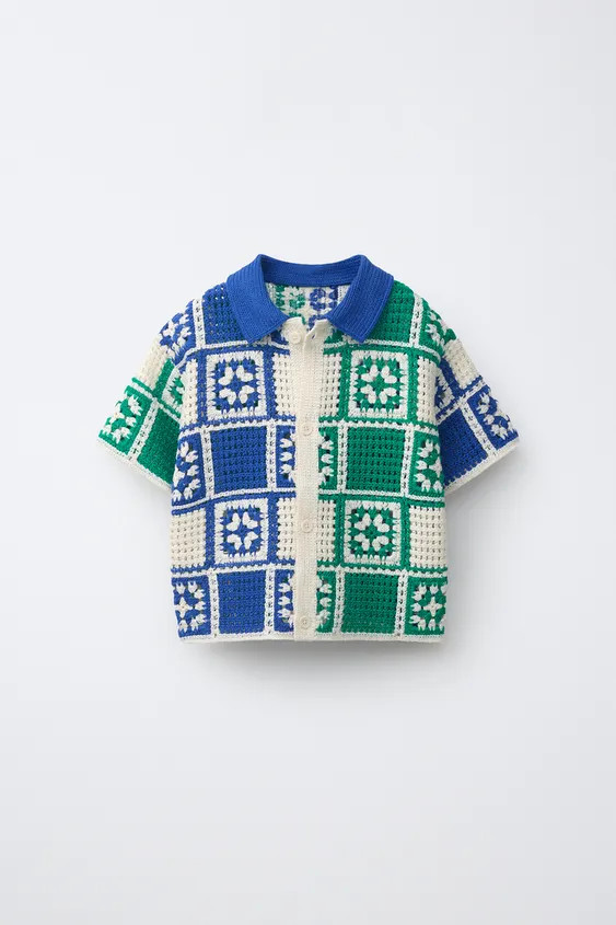 MOSAIC CROCHET KNIT SHIRT | Zara US