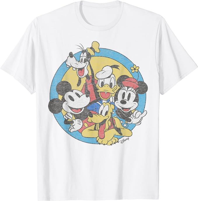 Disney Mickey And Friends Retro Group Shot T-Shirt | Amazon (US)