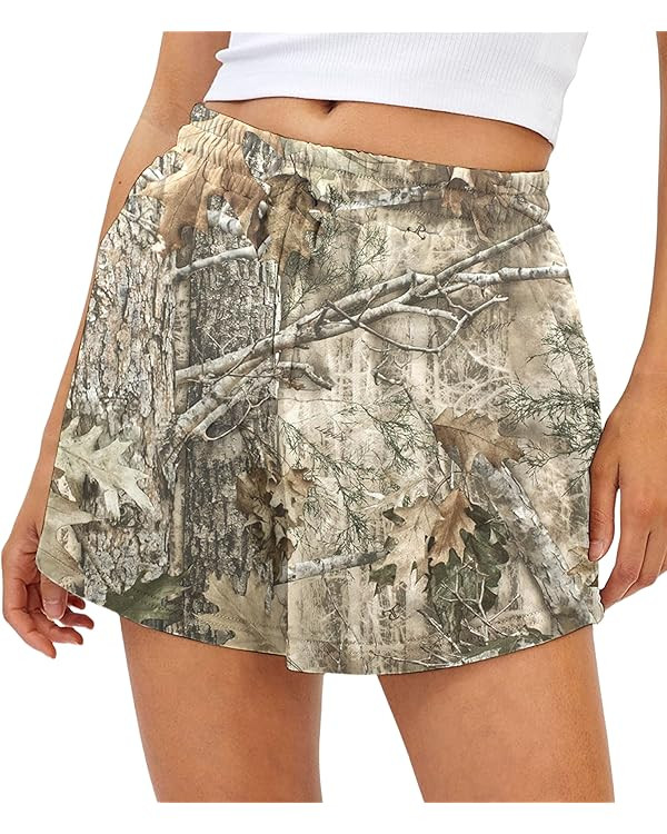 Camo Sweat Shorts for Women Drawstring Elastic Waist Maple Leaf Print Lounge Athletic Shorts with... | Amazon (US)