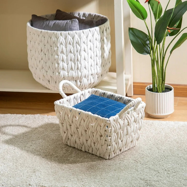Better Homes & Gardens Medium White Woven Rope Decorative Storage Basket | Walmart (US)
